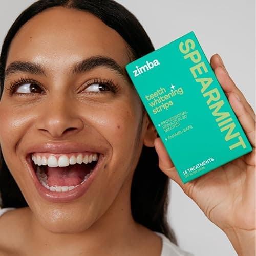 Zimba Spearmint Flavored Teeth Whitening Strips | Vegan, Enamel Safe Hydrogen Peroxide Teeth Whitener for Coffee, Wine, Tobacco, and Other Stains | 14 Day Treatment | Spearmint thumbnail 5