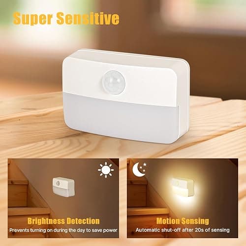 Guankai 8 Pack Motion Sensor Stair Light for Indoor, Battery Operated Closet Lights, Wireless Stick on Anywhere Hallway Lamp, Portable Led Night Lamps for Bedroom Under Cabinet Kitchen thumbnail 6