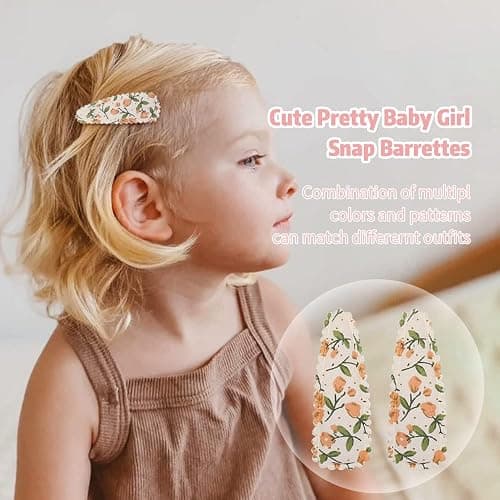 20 Pcs Girl Hair Clips Floral Print Toddler Hair Clips Non Slip Wrapped Snap Hairpins for Kids Barrettes Hair Accessories for Baby Toddler Girls (Light Color) thumbnail 5