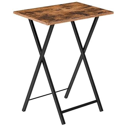 HOOBRO Folding TV Table, TV Tray, Stable Snack Table for Small Space, Portable Sofaside Desk, Easy Assembly and Storage, Ideal for Snacks and Meals in Living Room, Rustic Brown and Black BF15BZ01 - 1 - Rustic Brown + Black
