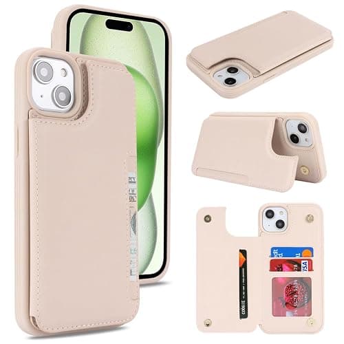 iCoverCase Compatible with iPhone 15 Wallet Phone Case with Card Holder for Women Men, [RFID Blocking] Card Slots PU Leather Protective Wallet Case 6.1 Inch (Beige) - Image 1