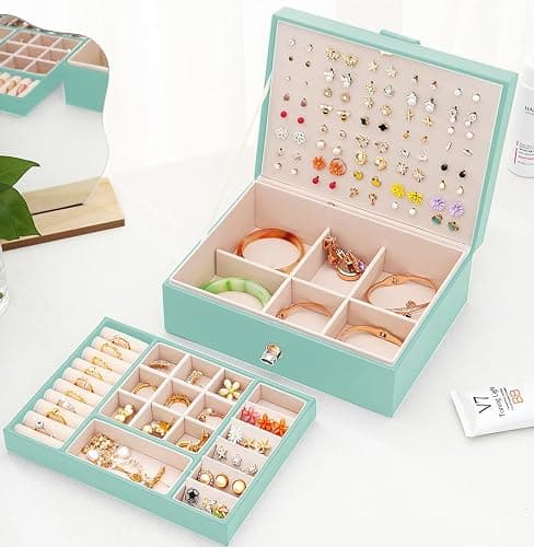 QBestry Girls Jewelry Box for Earrings Jewelry Organizer Box Teen Girls Earrings Organizer Jewelry Box Earring Holder Organizer Stud Earring Box for Girls Womens Jewelry Case Organizer Teal thumbnail 2