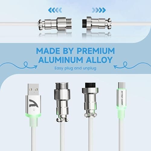 ATTACK SHARK C01Ultra Coiled Keyboard Cable with RGB Lighting, Custom USB-C Aviator Cable, Type-C to USB-A, Support 8KHz Return Rate with 4-Pin Metal Aviation Connector for PC Gaming Keyboard-White thumbnail 2