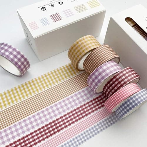 YUBBAEX 6 Rolls Plaid Washi Tape Set Basic Grid Masking Decorative Tapes for Arts, DIY Crafts, Journals, Planners, Scrapbooking, Wrapping (Basic Plaid) thumbnail 5