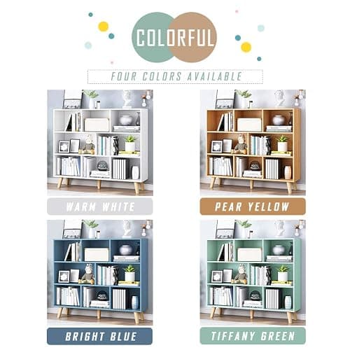 IOTXY Wooden Open Shelf Bookcase - 3-Tier Floor Standing Display Cabinet Rack with Legs, 8 Cubes Bookshelf, Warm White thumbnail 4