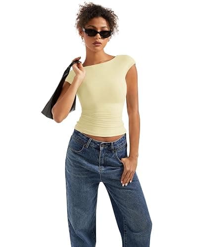 SUUKSESS Women Backless Sexy Going Out Tops Double Lined Open Back Y2k Basic Tee Shirts thumbnail 6