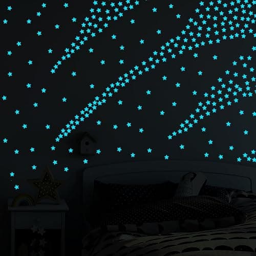 AM AMAONM 100pcs Glow in The Dark Luminous Stars Fluorescent Noctilucent Plastic Wall Stickers Murals Decals for Home Art Decor Nursery Ceiling Wall Decorate Kids Babys Bedroom Room Blue thumbnail 2