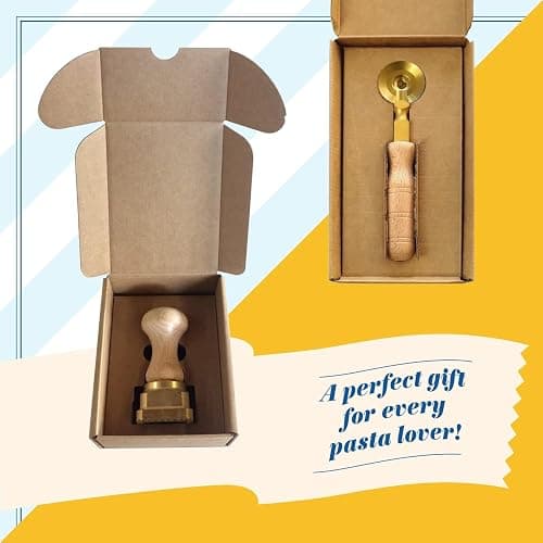 La Gondola Homemade Pasta Cutter - Double Wheel (Festooned & Smooth) | Pasta Making Tool for Home and Business | Brass & Natural Wood | Easy to Use Pasta Cutting Tool | Ravioli Cutter Made in Italy thumbnail 6
