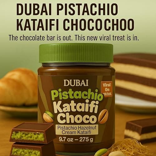 Dubai Spreadable Chocolate– Premium Pistachio Spread with Roasted Phyllo, Gourmet Breakfast Chocolate, Crunchy Dubai Chocolate Filling
 thumbnail 4