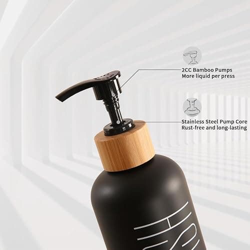 Prus Waso Shampoo and Conditioner Dispenser, Contains Shampoo Conditioner Body Wash Dispenser. Shower Dispenser with Bamboo Pumps & Tray, Perfect for Bathroom Essentials for New Home. (Black) - Black thumbnail 6