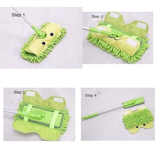 Xifando Mini Microfiber Chenille Cartoon Flat Dust Mop for Children,Detachable,360 Degree Rotation, Extension-Type (Green) thumbnail 6