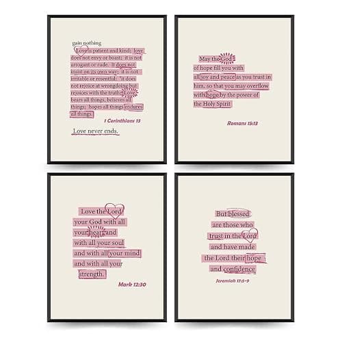 ETVISO Pink Christian Wall Art Set of 4, Dorm Decor for College Girls, Preppy Inspirational Bible Verses Wall Art Prints for Women Girl Bedroom Decorations，Teen Girl Room Decor 8x10 (Unframed) - Image 1