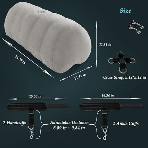 Sex Pillow Couples Sex Toys, Heart Shaped Inflatable Cushion Furniture for Bedroom Dildo Mount, Upsize Pillow with Bondage Cuffs, Cross Strap, Nipple Clamps BDSM Kit thumbnail 5