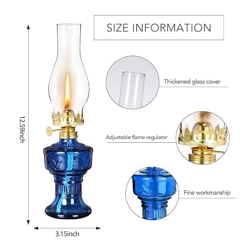 DNRVK 2 Pieces Rustic Oil Lamp Lantern Vintage Color Glass Kerosene Lamp 12.8''Chamber Oil Lamps for Indoor Use Home Decor Lighting Classic Old Hurricane Lamp for Emergency Lighting thumbnail 3