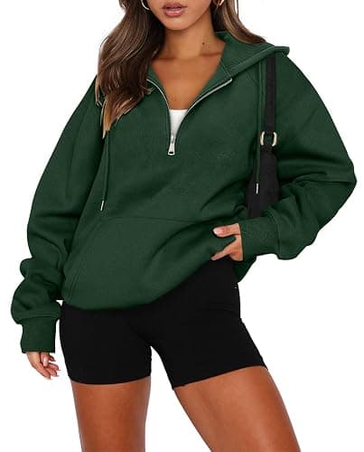 onlypuff Women Half Zipper Pullover Sweatshirt Long Sleeve Hoodies Kangaroo Pocket Fleece Basic Sweater thumbnail 2