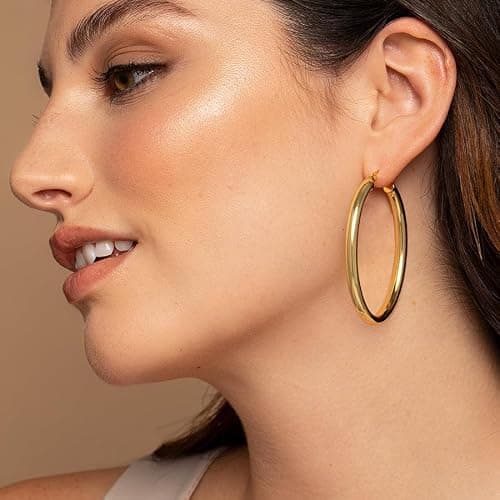 4mm Thick Gold Chunky Earrings Steling Silver Post Hoops Earrings For Women Hollow Tube Hoops Earrings Thick Gold Hoop Earrings Hypoallergenic Lightweight Gold Hoop Large Earrings 20/30/40/50/60MM thumbnail 5