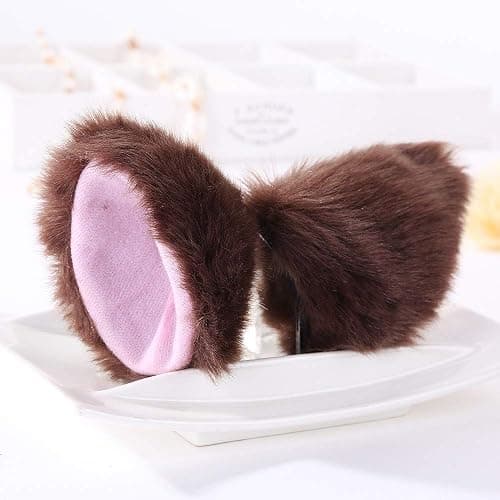 ZCMG Cat Ears Hair Clips Fox Ears Barrettes Women Furry Fur Cat Headpiece Holiday Hair Pins Sweet Halloween Party Decoration Headband Anime Cosplay Costume Kitty Kitten Hair Accessories Coffee - Pink thumbnail 3