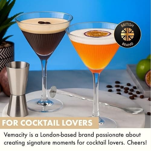 VEMACITY - Ribbed Martini Glasses Set of 4 | Silver Bar Tools - 8oz Cocktail Glasses | Espresso Martini, Margarita, Manhattan, Cosmopolitan - Art Deco Cocktail Gift Set | Ideal for Martinis thumbnail 8