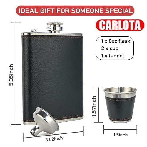 Hip Flask Gift Set, Hip Flasks for Liquor for Men with Black Leather Cover, 8 Oz Hip Flask Set, 18/8 Stainless Steel Hip Flasks for Liquor with 2 Cups & Funnel, Flasks for Liquor for Men Gift Box1 thumbnail 3