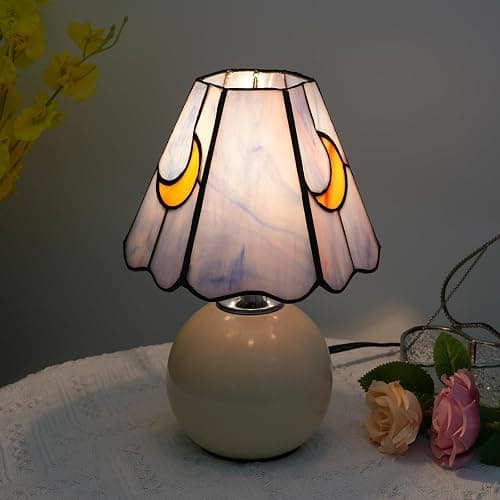 KIPHEPI Mushroom Lamp Tiffany Lamp Stained Glass Table Lamp Moon Cute Small Bedside Lamps for Living Room Home Decor,Unique Aesthetic Home Living Room Decor Girls Women Birthday Day Gift,Pink Blue thumbnail 6