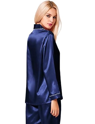 SWOMOG Womens Silk Satin Pajamas Set Long Sleeve Button Down Sleepwear 2 Piece Lounge Set Pj Set XS-3XL thumbnail 5