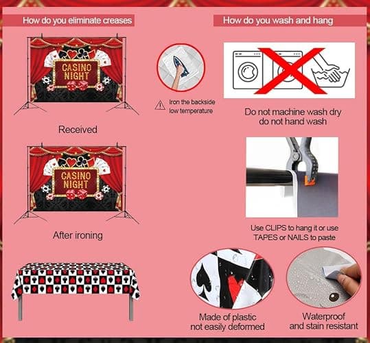 Casino Theme Party Decorations - Contain Casino Backdrop & Poker Tablecloth Las Vegas Theme Game Night Photography Background for Casino Birthday Party Supply thumbnail 7
