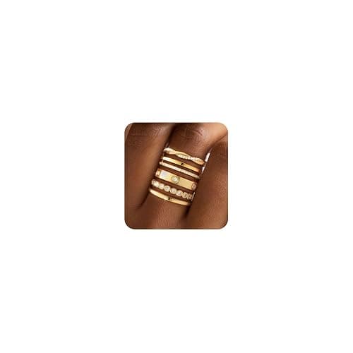 RLMOON Stackable Gold Rings for Women Non Tarnish Dainty 14K Gold/Silver Plated Stacking Thumb Rings Cubic Zirconia Eternity Wedding Band Rings Gold Jewelry Size 6-10 - Image 1