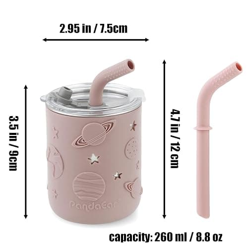PandaEar 6-in-1 Stainless Steel Baby Feeding Set | Divided Baby Plates with Suction, Toddler Bowl, Sippy Cup with Straw, Baby Bib, Spoon & Fork | BPA-Free Toddler Weaning Set thumbnail 7