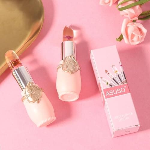 BINGBRUSH 2Pcs Color Changing Lipstick,Pink Crystal Flower Jelly PH Mood Long Lasting Labiales Lip Care Moisturizer Lip Balm Korean Magic Lip Gloss Makeup Lipstick Set for Women thumbnail 7