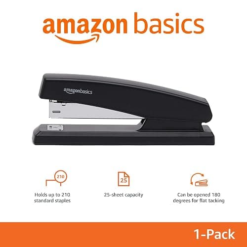 Amazon Basics Stapler with 1000 Staples, Office Stapler, 25 Sheet Capacity, Non-Slip, Black - 1-Pack - Stapler and 1000 Staples thumbnail 4