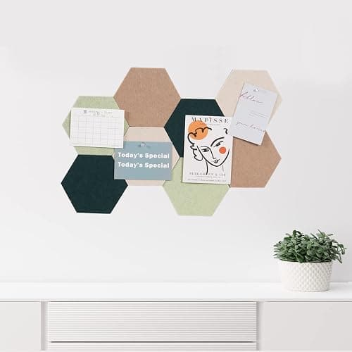 LAJAR 8 Pcs Hexagon Felt Bulletin Board Tiles, Self Adhesive Felt Pin Board Wall Tiles for Photos, Pictures, Memos (Green) thumbnail 4