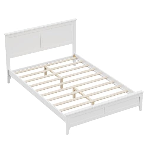 Merax Full Size Platform Bed, Wooden Full Platform Bed Frame with Headboard and Footboard, Wood Slat Support, No Box Spring Needed, White thumbnail 7
