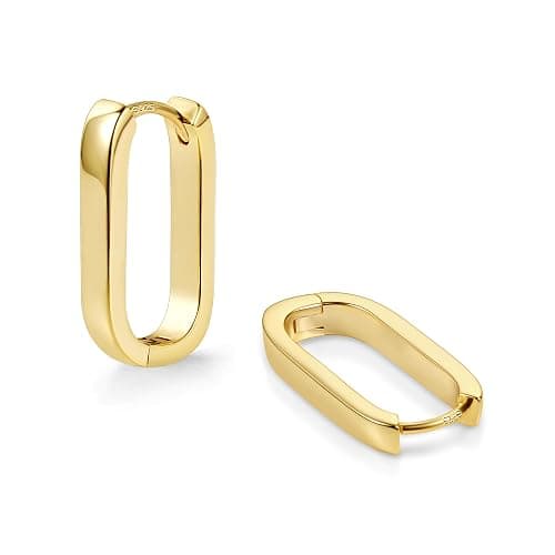 925 Sterling Silver Hoop Earrings for Women Small Square Hypoallergenic 14K Gold Plated Hoop Earrings Geometric Minimalist Rectangle Hoops - Image 1