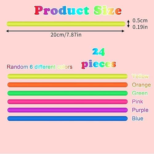24 Pcs Monkey Noodles Fidget Toy,Stretchy Fidget Noodles Anxiety Relief Sensory,Strings Adhd Assorted,Diy Fantasy Stress Hands,Reducing Noodle Pinching,Bands Bulk Stretch For Anxiety thumbnail 3