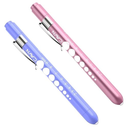CAVN Pen Light with Pupil Gauge LED Penlight for Nurses Doctors, 2 Pcs Reusable Medical Penlight for Nursing Students (Rose Pink/Bluish Purple) - Image 1