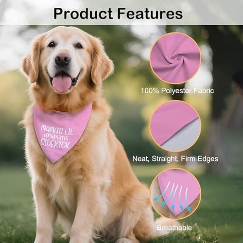 WHTYEFZ Mama's Lil Dramatic Sidekick Pink Dog Bandana, Funny Puppy Scarf Accessory Photo Prop for Party Dinner Holiday, Halloween Birthday Christmas Pet Costume Gifts for Dog Lover Drama Queen Mom thumbnail 3