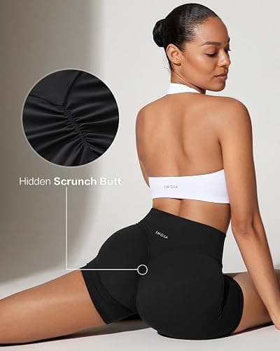 INGIA Womens High Waist No Front Seam Scrunch Butt Biker Shorts 5 Inches V-Back Scrunch Booty Gym Workouts thumbnail 6