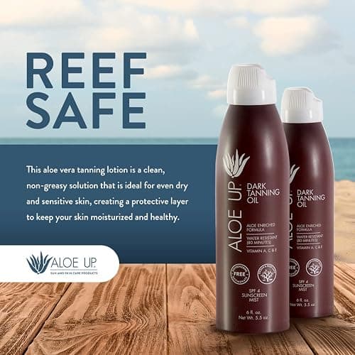 Aloe Up SPF 4 Dark Tanning Oil - Body and Face Tanning Continuous Spray for Outdoor Sun - With Sunscreen, Pure Aloe Vera, and Natural Oils - Dries Clear - Reef Friendly - Fresh Tropical Scent - 6 Oz thumbnail 8