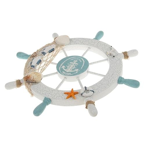 Rienar Nautical Beach Wooden Boat Ship Steering Wheel Fishing Net Shell Fish Home Wall Décor(11" Diameter) thumbnail 5