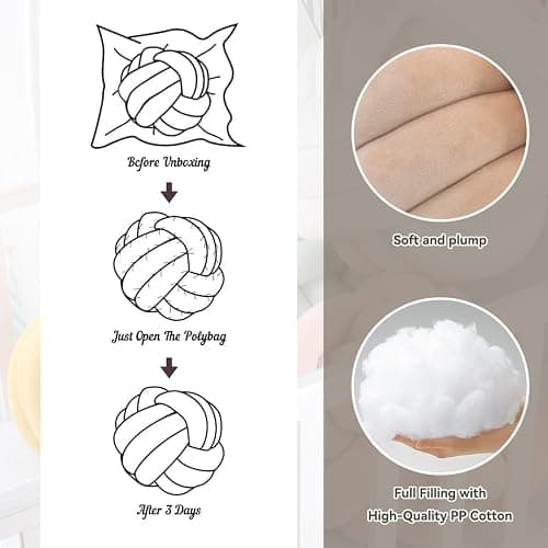 Ivory Knot Pillow Ball, Handmade Decorative Throw Pillow, Soft Round Knotted Cushion for Couch & Bedroom, Cute Home Decor, Braided Pillow for Living Room (7.87 Inches) thumbnail 6