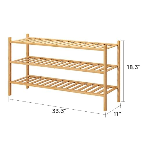 viewcare 3-Tier Long Shoe Rack, Bamboo Wood Shoe Rack for Closet, Entryway & Hallway, Stackable | Beautiful | Functional | Sturdy thumbnail 3