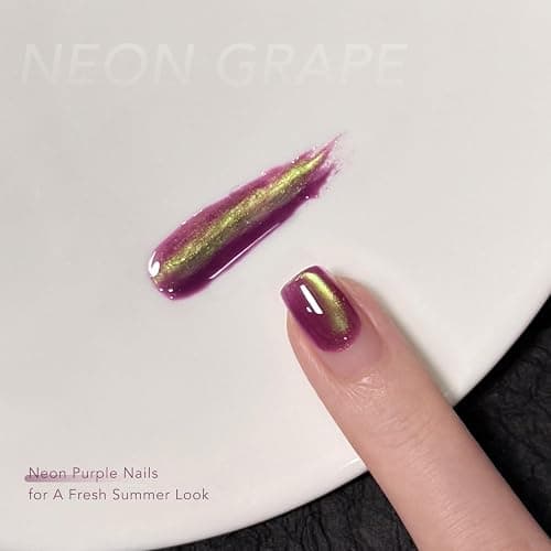 GAOY Green Purple Cat Eye Gel Nail Polish, 16ml Holographic Glitter Jelly Nail Polish with Magnet, Reflective Translucent UV Gel for Manicure Art DIY, 4415 Neon Grape thumbnail 4