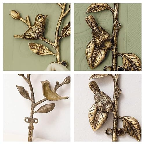 BOOMLATU Vintage Bird on Branch with Flowers Decorative Wall Hooks,Alloy Wall Mounted Coat Hooks for Hanging Coats,Hats,Keys and Purse & Clothes in Hallway, Bathroom (D) thumbnail 6