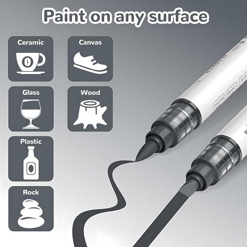 Guangna 12 Grey Dual Tip Acrylic Paint Markers, Brush Tip & Chisel Tip Acrylic Paint Pens for Rock, Wood, Glass, Paper, Coloring Book, Ceramic, Canvas, Water-Based Ink thumbnail 6