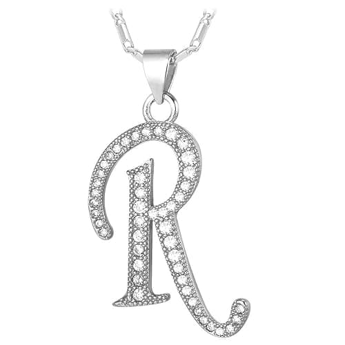 U7 Initial Necklace for Women, Gold/Platinum Plated CZ Crystal Letter A-Z Pendant Necklace, Shiny 20 Inch Name Chain Dainty Personalized Jewelry for Men Mom Wife Friend - Image 1