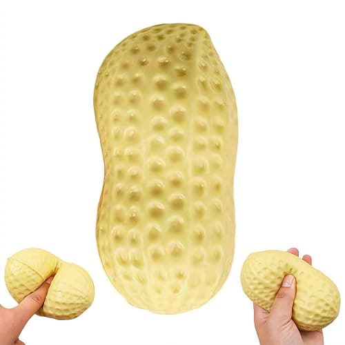 Peanut Squishies - Peanut Stress Balls Fidget Toys Adults,Cute Anxiety Relief Toy,Squeeze Dough Ball Stress Relief Hand Toys,Soft Squeeze Decompression Dough for Kids,Party Favors (Yellow, 4.33 in) - Image 1