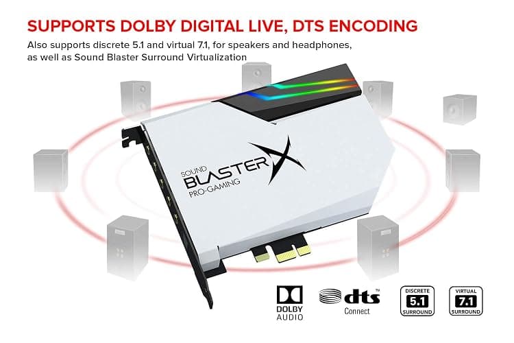 Creative Sound BlasterX AE-5 Plus Pure Edition SABRE32 Ultra-Class 32-bit/384kHz PCI-e Gaming Sound Card and DAC with Dolby Digital and DTS, Xamp Discrete Headphone Bi-amp, 122dB SNR, RGB LED Strips thumbnail 3