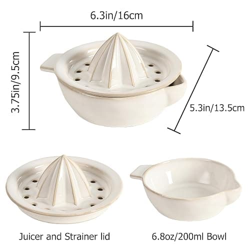 Ceramic Citrus Lemon Orange Juicer Manual Squeezer, Hand Juicer Reamer | Rotation Press with Strainer Lid, Spout, Handle, Dishwasher Safe, Easy to Clean thumbnail 3