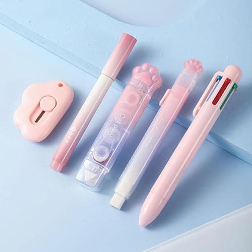 MOZXIRZ 9 Pcs Cute Pink Stationery Set Cat Paw School Supplies Kawaii Office Supplies Including Pens Pencil Sharpener Highlighter Eraser Correction Tape Ruler Utility Knife (Cat Paw-Pink) thumbnail 6