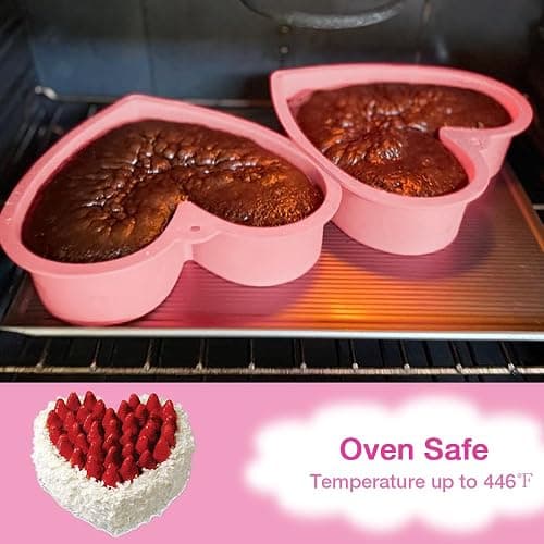 Alimat PluS Silicone Heart Shaped Cake Pans, 2pcs Heart Cake Pan 8 Inch with Hanging Hole(Pink) thumbnail 2